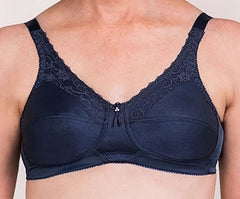 *FINAL SALE* Mastectomy Bra 'Barbara Lace Accent Soft Cup' Midnight Blue