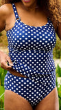 *SALE* Mastectomy Swimsuit 'Monte Carlo Tankini Set' Blue/White Dots
