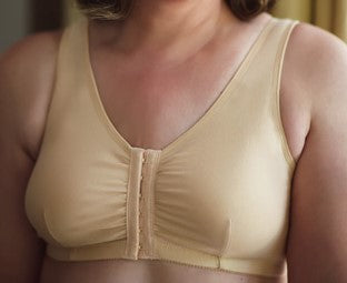 Front Closure Mastectomy Bras for Women Wireless Soft Cup Cotton Post  Surgery Bra with Prosthesis Breast Pocket (Color : Beige, Size : 85/38ABC)