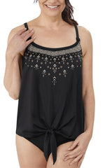 Mastectomy Swim Top 'Mykonos Blouson Tankini Top' Black/White/Beige