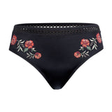 *FINAL SALE* Swim Bottom 'Barcelona Medium Height Panty' Black/Red Flower Accent