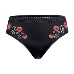 *FINAL SALE* Swim Bottom 'Barcelona Medium Height' Black/Red Flower Accent